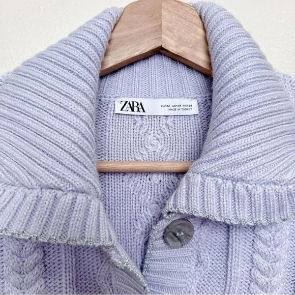 Zara Womens Medium Cable Lilac Silver  Thread Cropped Cardigan - Picture 10 of 14